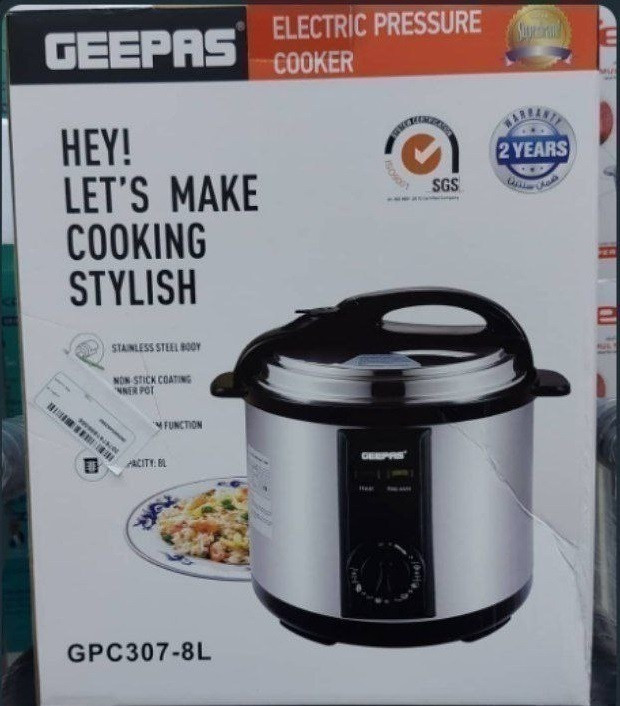 زودپز برقی جیپاس 8 لیتر کارتن سفید مدل GPC307-8L ا Geepas